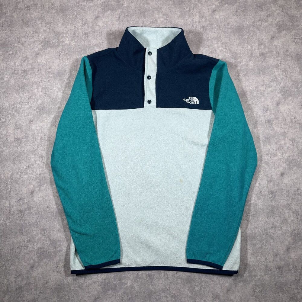 The North Face Fleece Quarter Button Pullover Blue Green Women's XL